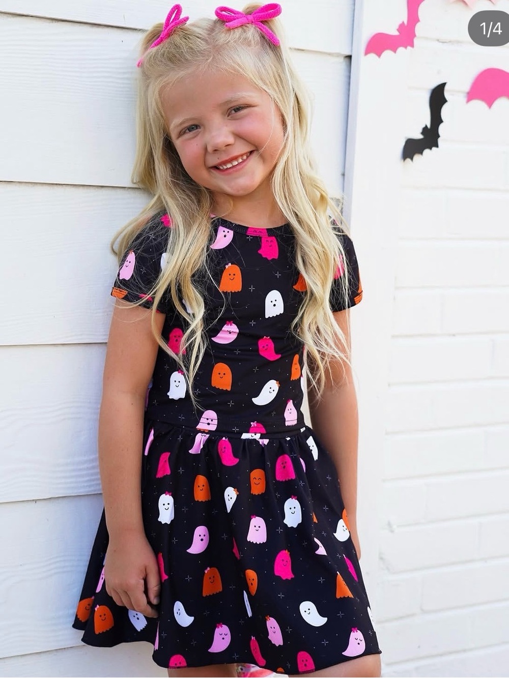 Girlhood by Little Stocking Co Girls' Black Halloween Ghost Print Twirl Dress 8